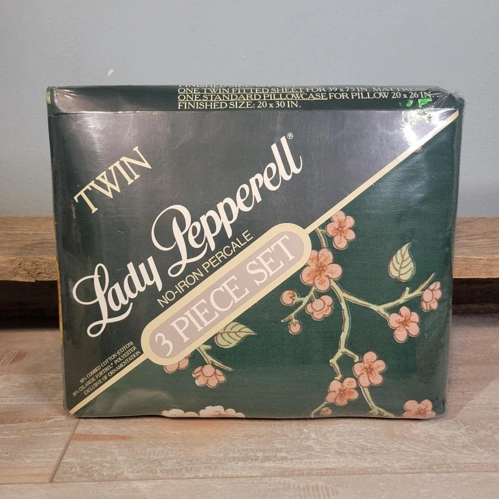 Vintage Lady Pepperell 3 Piece Twin Sheet Set 'Singing Blossoms' Percale NOS